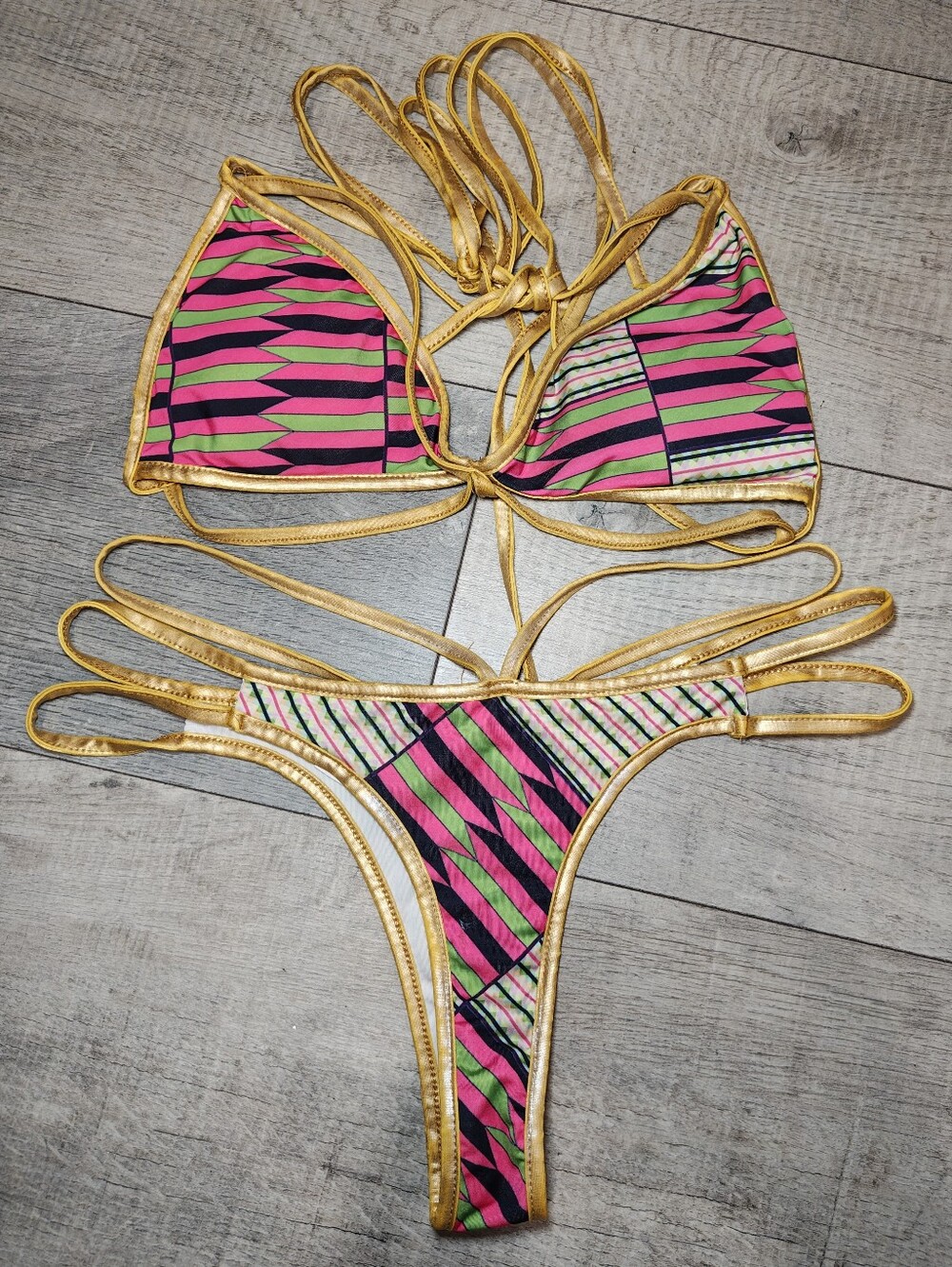 Geometric Tribal Triangle Strappy Bikini Set.